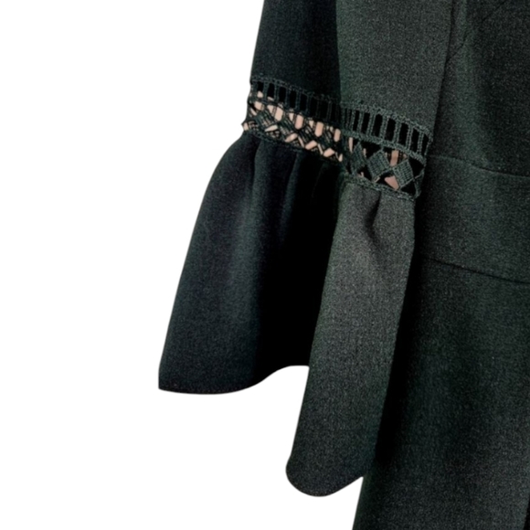 Eliza J Green A-Line Dress with Bell Sleeves Crochet Inlay Fit And Flare Sz 14 - Picture 3 of 8